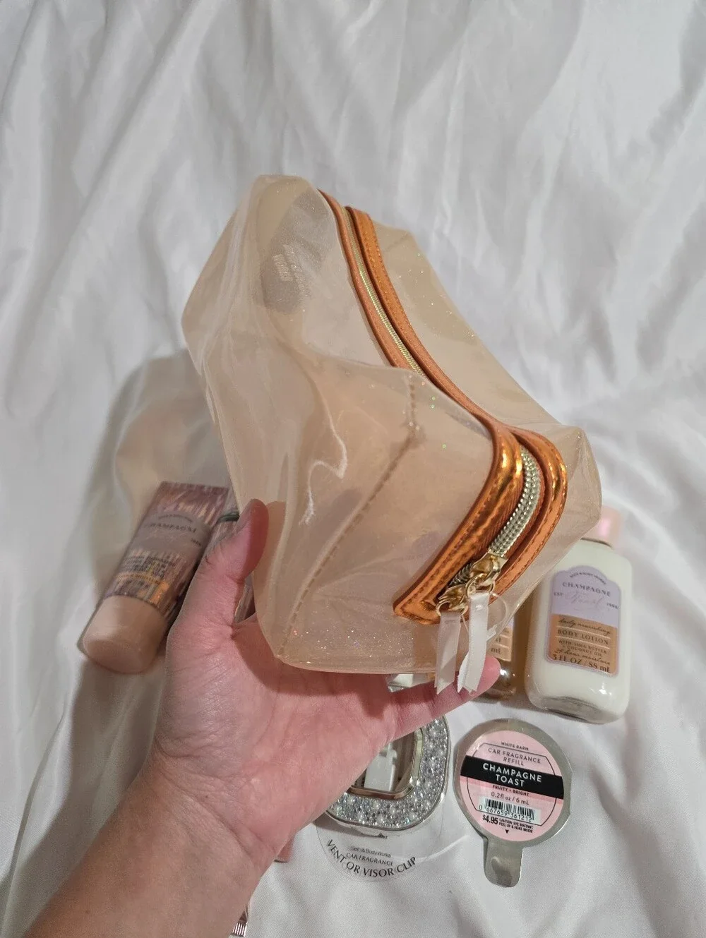 NWT Bath & Body Works Champagne Toast Beauty Gift Set With Pouch 12 Pcs